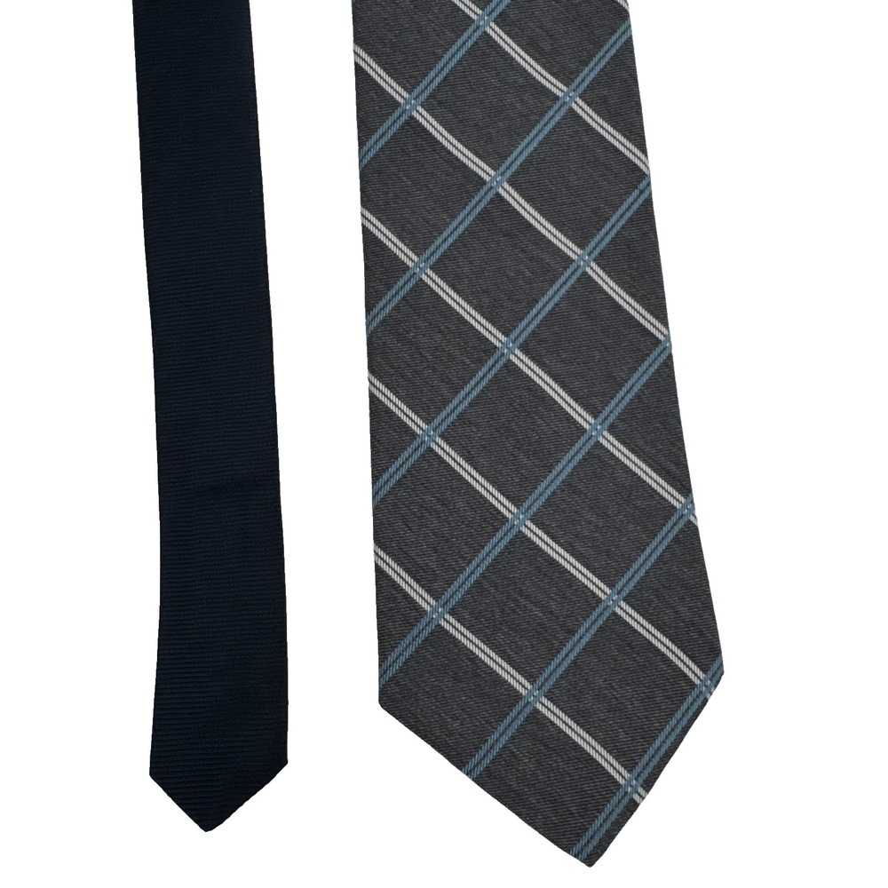 Tommy Hilfiger Grid Plaid Blue Gray Tie Mens 100% Silk Made in USA designer Y2K